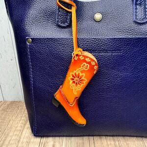 Western Genuine Leather Purse Charm Brown Cowboy Boot Keychain NeW FAST SHIP